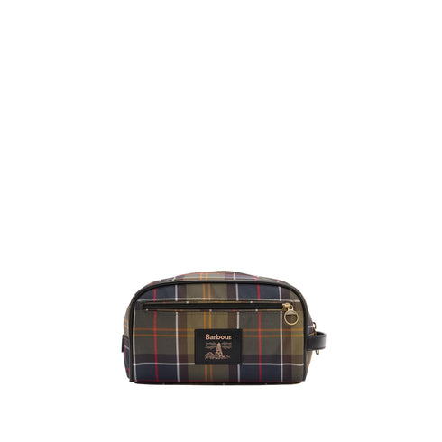 Beauty Case Uomo con motivo tartan e tasca frontale con zip